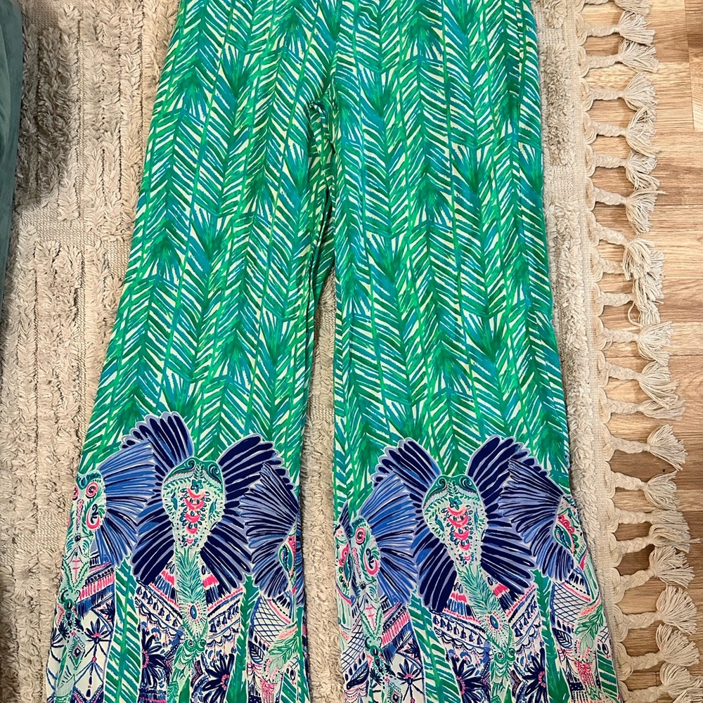 Lilly Pulitzer Green and Blue Elephant Print Pants